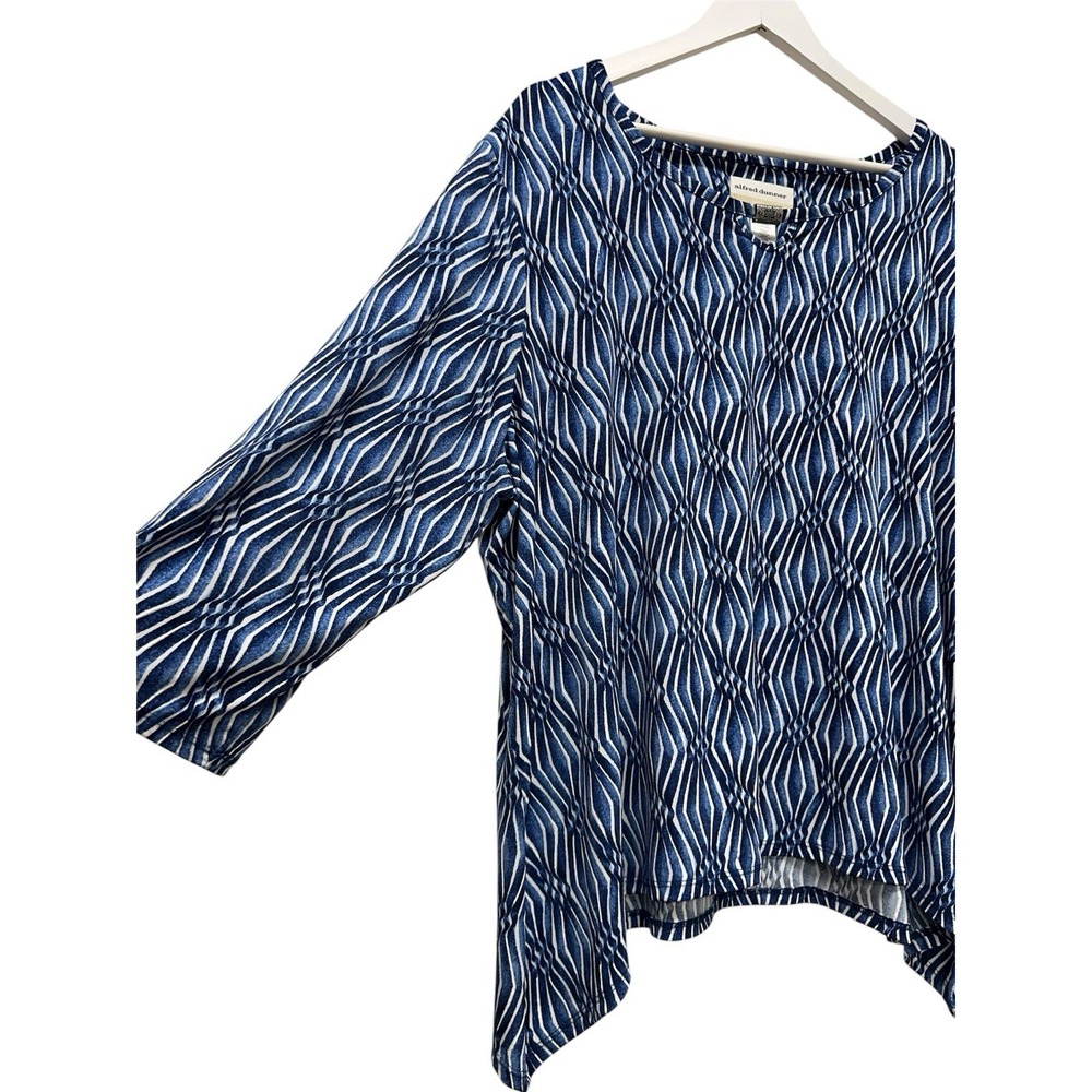 Alfred Dunner Women's Size 2X Stretch Fit Top Blue White 3/4 Sleeve Keyhole Neck - Picture 3 of 8